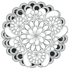 Printable Doodle flowers in monochrome for coloring page, cover, wedding invitation, greeting card, wall art isolated on white background. Hand drawn sketch for an adult anti stress coloring page.