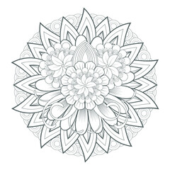 Printable Doodle flowers in monochrome for coloring page, cover, wedding invitation, greeting card, wall art isolated on white background. Hand drawn sketch for an adult anti stress coloring page.