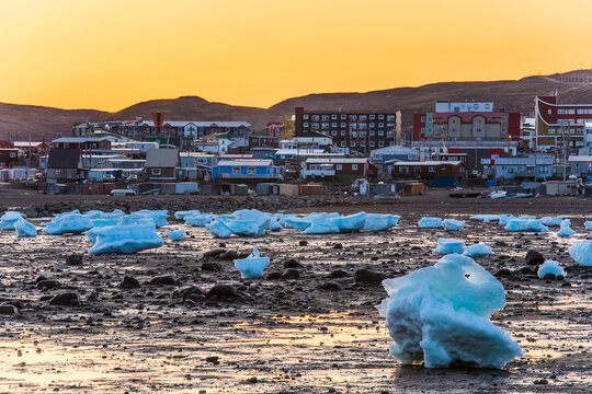 ice chunks on the Shoeline, city of iqaluit, Canada.