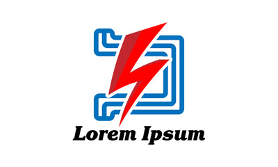 Electric logo with lightning energy and electrical connections