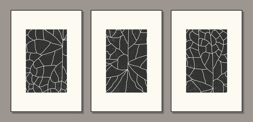 Minimalist set of botanical poster with leaf texture abstract collage