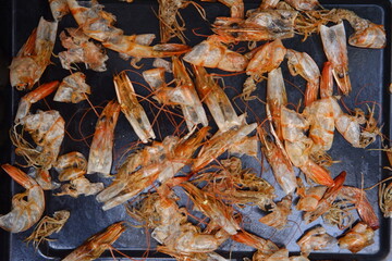 dried prawn skin in a pan