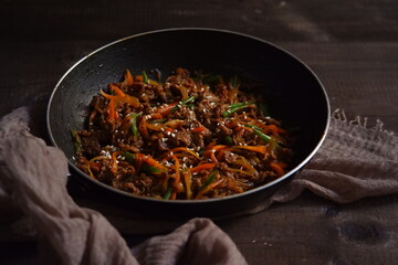 beef bulgogi in a pan 