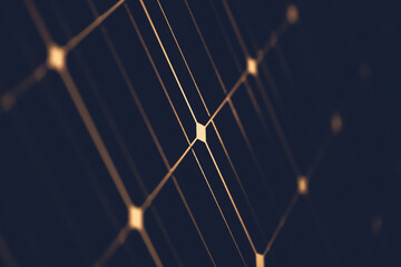 gold contact grid of high sensitivity solar cell in darkness in selective focus - obrazy, fototapety, plakaty