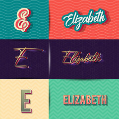 name Elizabeth in various Retro graphic design elements, set of vector Retro Typography graphic design illustration
