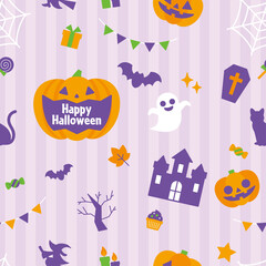 ハロウィンパーティーのシームレスパターン　Seamless Patterns for Halloween Parties