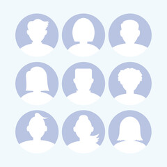 Avatar profile icon set including male and female.