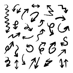 Hand drawn creative arrows. Ink and paper, black and white.