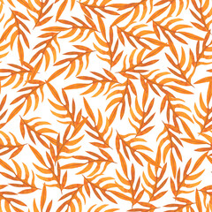 Seamless pattern with red leaves on white background. Autumn theme. Design for textile, fabric, wrapping, packing, scrapbooking paper, wallpaper, home decoration. 