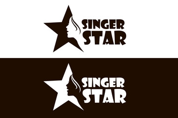 icons with singing woman and star isolated on white and black background