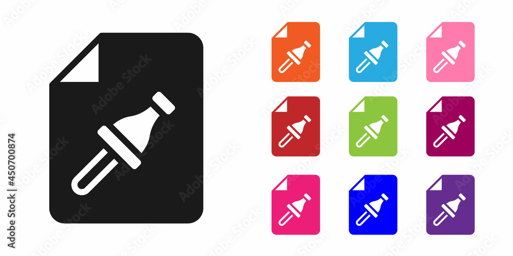 Aufkleber black note paper with pinned pushbutton icon isolated on white background. memo paper sign. set icon