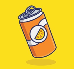 Bottle canned drink fresh orange water. Food and Drink Cartoon Flat Style Icon illustration Premium Vector Logo Sticker Mascot isolated web design
