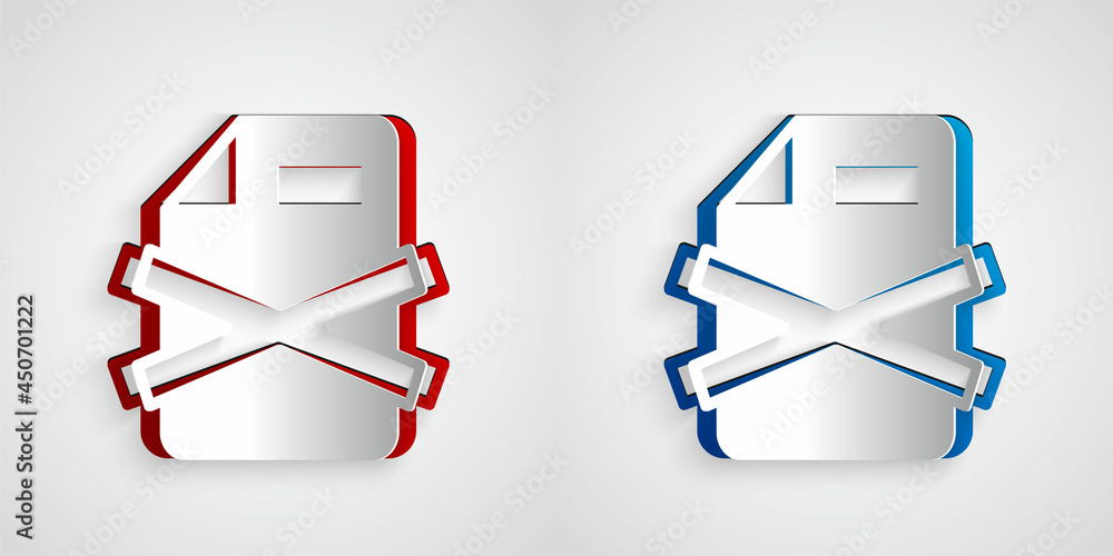 Poster paper cut delete file document icon isolated on grey background. rejected document icon. cross on pa