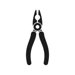 Pliers icon. Work tool black silhouette. Vector isolated on white