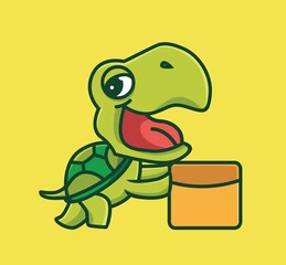 Cute Cartoon Turtle Working as delivery courier carrying a package box slow. Animal Cartoon Flat Style Icon illustration Premium Vector Logo
