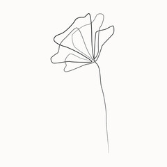 Fototapeta premium The abstract flower is drawn by hand in a continuous line. Minimalist style. Spring floral design element.