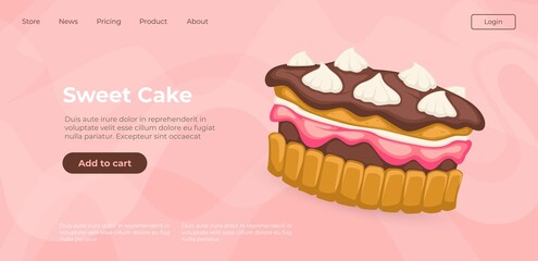 Sweet cake bakery or cafe website with dessert