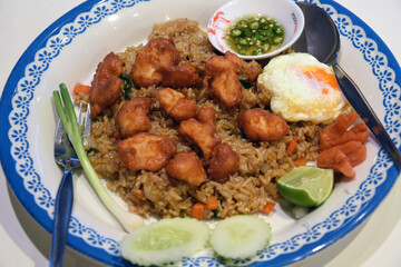 Fried chicken with rice and egg, Thailand