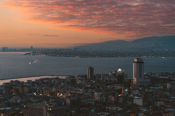 city skyline at sunset izmir turkey