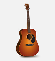 Obraz premium Sunbird color acoustic guitar for music concept design,vector 3d isolated on white background for poster design