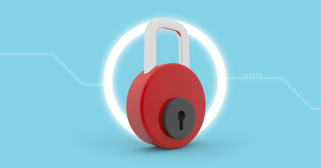 Padlock With Keyhole icon in personal data security Illustrates cyber data or information privacy idea. blue color abstract hi speed internet technology. 3d Illustration.