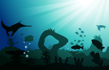 Wildlife Fish Sea Animals Ocean Underwater Aquatic Flat Illustration