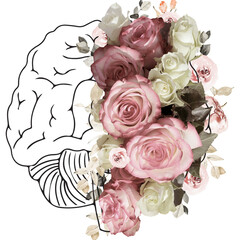 Mental health floral brain clipart, Self care medical clipart,Collage Flower brain art for spa logo, neurology doctor gift, posters