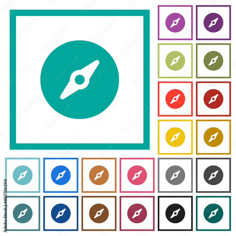 Poster simple compass solid flat color icons with quadrant frames