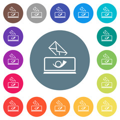 Sending mail outline flat white icons on round color backgrounds