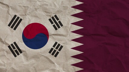 Qatar and South Korea Flags Together, Crumpled Paper Effect Background 3D Illustration