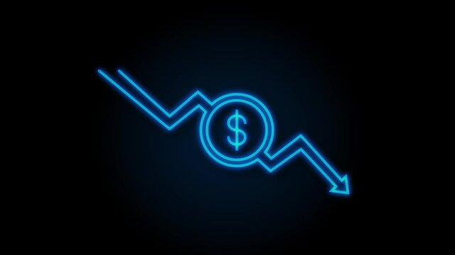 Money loss. Cash with down arrow stocks graph, concept of financial crisis, market fall. Motion graphics.