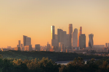 Evening view on the Moscow International Business Center from Sparrow Hills