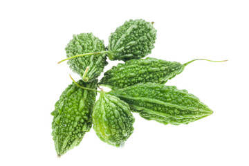 Fresh bitter gourd on white background.