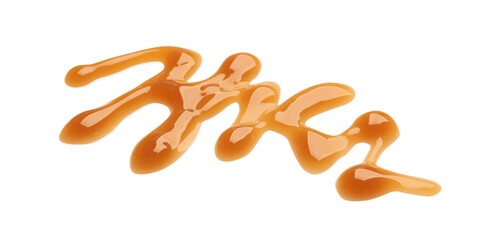Stroke of sweet caramel sauce isolated on white