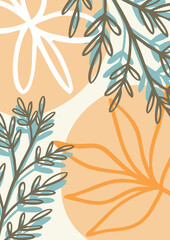 Organic Abstract Minimalist Pastel Background With Leaves