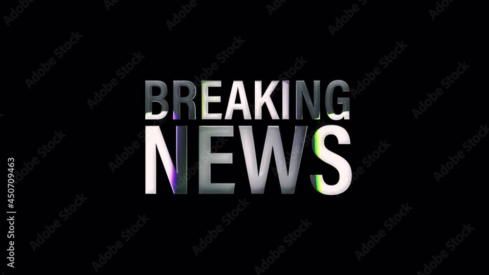 Poster breaking news glitch text effect silver light loop animation isolated transparent with alpha channel