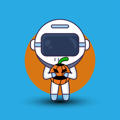 Astronaut with halloween. cartoon character illustration flat style. suitable for halloween illustration, Prints design, etc. design template vector