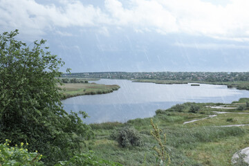 Fototapeta premium Beautiful view of river on rainy day