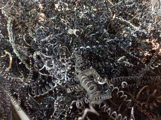 Closeup twisted spiral steel shavings