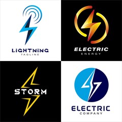 Set of Electricity Logo Concept. Lightning icon. Energy and thunder storm symbol concept. Logo design vector with gradient color