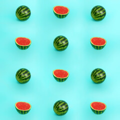 Pattern of summer watermelon on cyan background