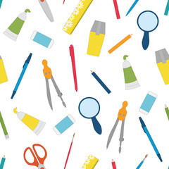 Seamless pattern school vector illustration. Education school supplies. Office supplies	