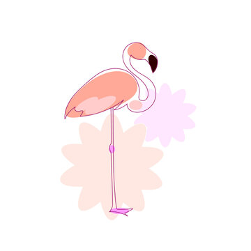 recommend clip art: pink flamingo vector one line art with pink flowers