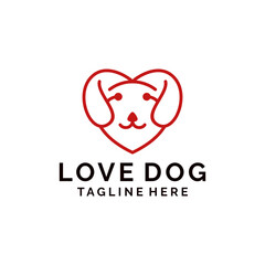 Love dog pet line art logo design