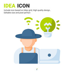 Idea icon vector with flat color style isolated on white background. Vector illustration innovasion sign symbol icon concept for digital farming, technology, logo, industry, agriculture and project