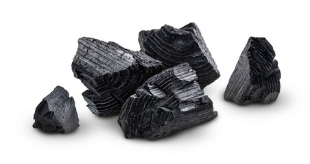 Natural wood charcoal isolated on white background