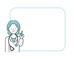 医者　女医　ドクター　シンプル　指さし　フレーム　イラスト素材