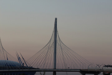 pylon silhouette of a cable-stayed bridge and cable stays