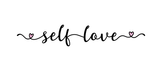 Hand sketched SELFLOVE quote as ad, web banner. Lettering for banner, header