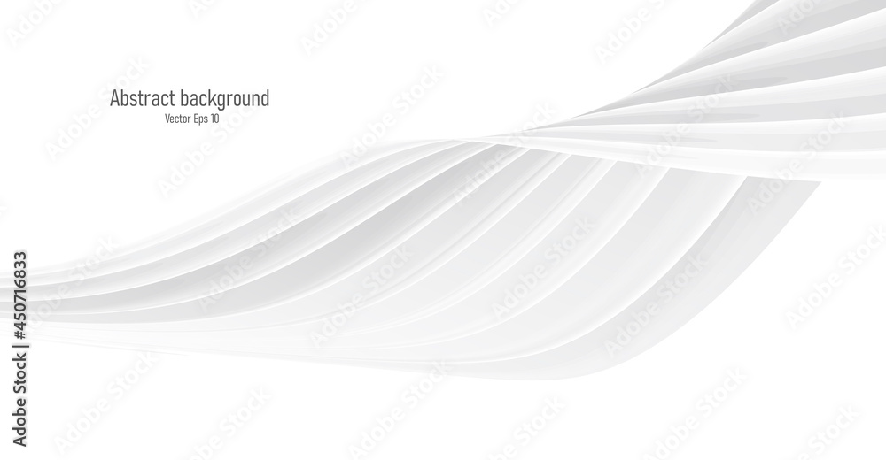 Poster white 3d stripe twisting in the light space, white abstract background